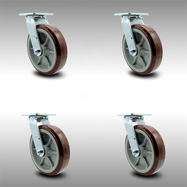 8 Inch SS Polyurethane Swivel Caster Set with Ball Bearing and Swivel Lock SCC